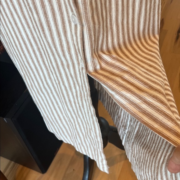 Comfy Cotton Tan White Striped Shirt Dress New Midi - Picture 5 of 9